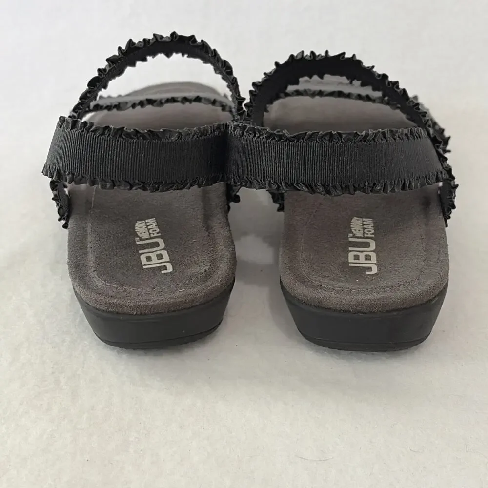 JBU Jambu Sandals Women’s 9.5 Black Adjustable Straps Comfy Cushioned Ruffles